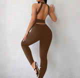 Sexy Backless Halter Neck Cross Cut Out Tight Jumpsuit