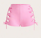 Cut Out Lace Up Side Biker Shorts