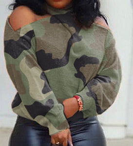 Open shoulder Camo print top