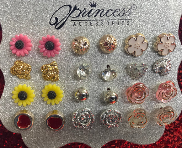 12 pair assorted Princess stud Earrings