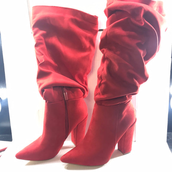 Red Scrunch Heel Boots