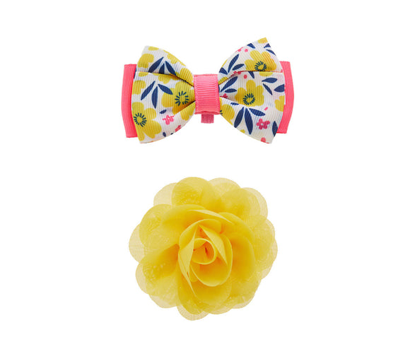 Pink & Yellow tie & flower slide accessory set