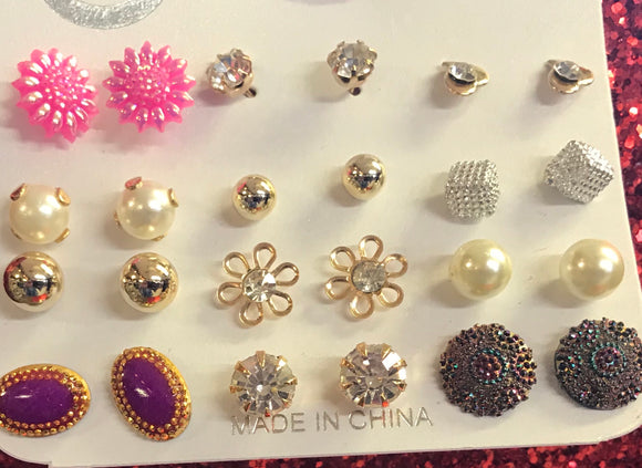 12 pair assorted Bloom stud Earrings