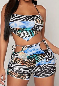 2-piece zebra print short set