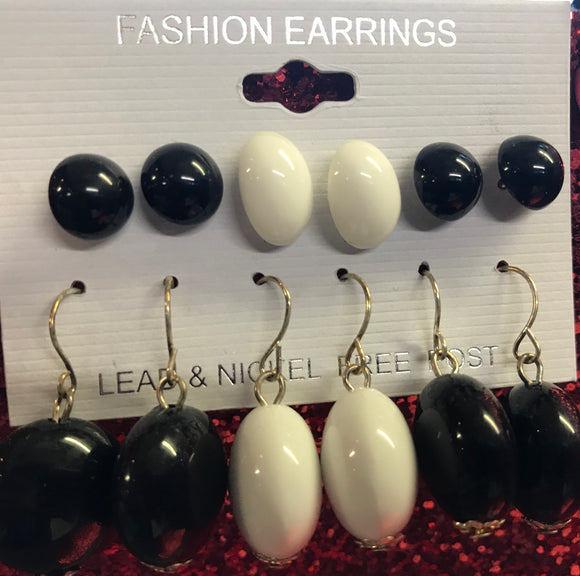 6-pair Black/white Earrings