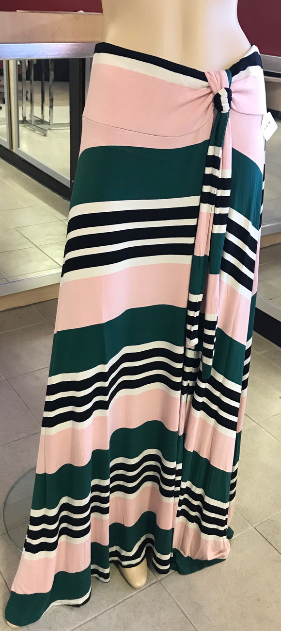 Green & Peach Striped Skirt