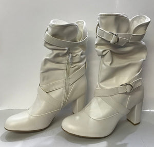 White Scrunch Heel Boots